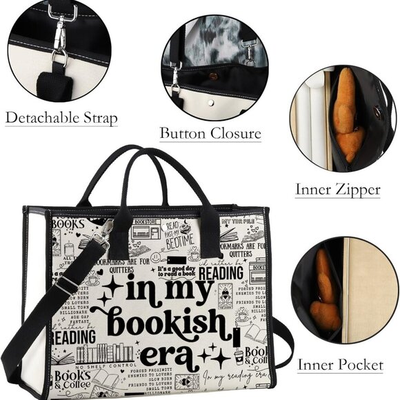 Bookish Canvas Tote Bag Reading Lover Gift Bookworm Shopper - Picture 3 of 7
